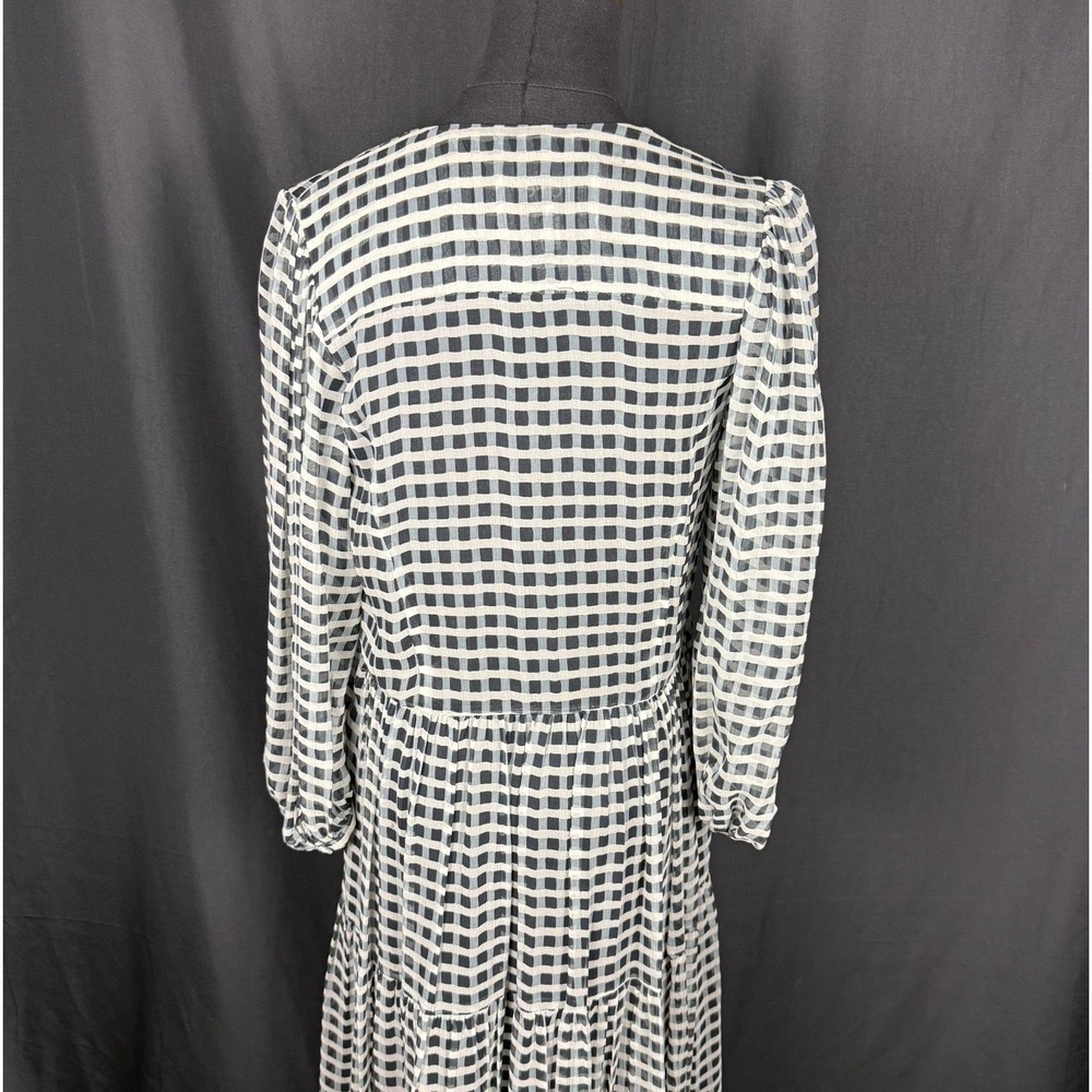 Joie Tobey Sz XXS Boho Black Cream 100% Silk Check Maxi Dress Oversized EUC - Picture 6 of 14